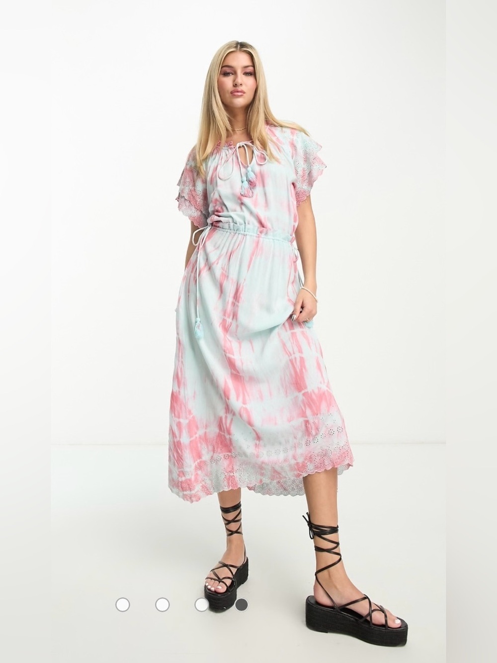 RAGA Leslie Tie-dye Smocked Midi Dress ~ Hand Dyed!!~ Adjustable Waist~ L~NWT!
